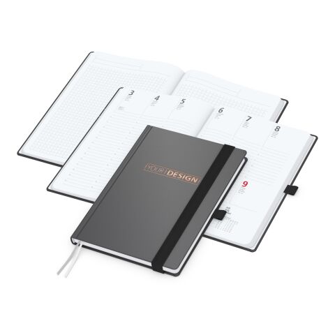 Wochenkalender vorne + Notizen hinten Vision-Hybrid Kunstleder-Hardcover A5 Anthrazit | DIN A5 | ohne Werbeanbringung | Kupferprägung inkl.