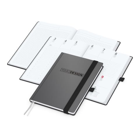 Wochenkalender vorne + Notizen hinten Vision-Hybrid Kunstleder-Hardcover A5 Anthrazit | DIN A5 | Prägung schwarz-glänzend | Prägung schwarz-glänzend inkl.