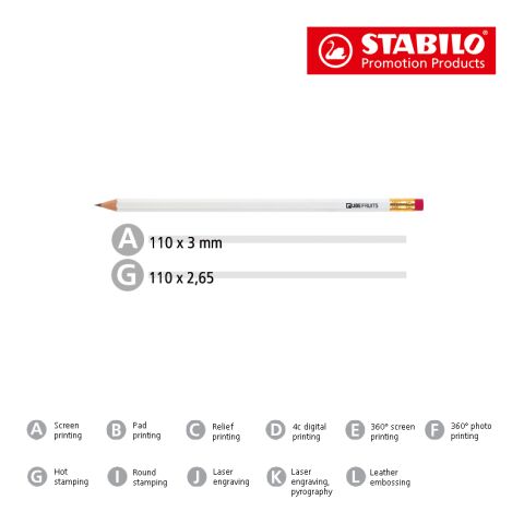 STABILO Grafitstift 6-kant weiß mit Radiergummi weiß | ohne Werbeanbringung