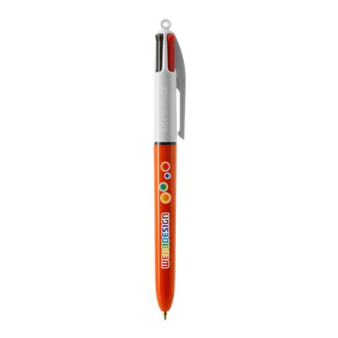 BIC® 4 Colours Fine Kugelschreiber Weiß-orange | 1-farbiger Siebdruck | Schaft-Clipverlängerung | 30.00 mm x 43.00 mm