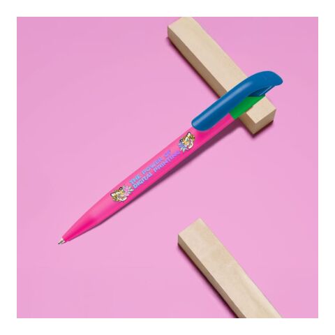 Kugelschreiber Atlas combi Weiß/transparent | 1-farbiger Siebdruck | 180° vom Clip | 50 mm x 25 mm