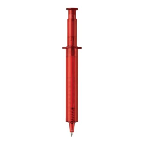 Spritzenkugelschreiber Transparent Rot Weiß-Rot Weiß | 1-farbiger Tampondruck | Seite 1 | 45 mm x 8 mm | Nicht verfügbar