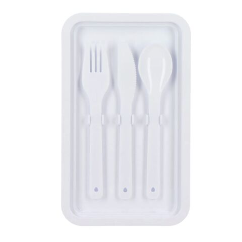Doppelte Lunchbox mit Besteck Weiss
