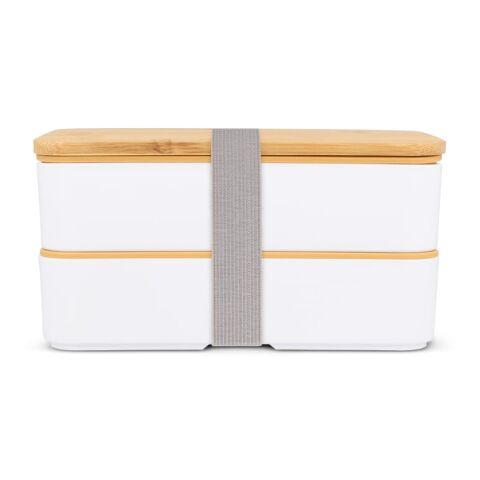 Lunchbox Bento R-PP &amp; Bambus Weiss | 1-farbiger Tampondruck | Oberseite links | 65 mm x 65 mm | Nicht verfügbar