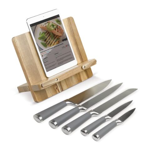Kochbuchständer mit 5 Messern Natur | ohne Werbeanbringung | Nicht verfügbar | Nicht verfügbar | Nicht verfügbar