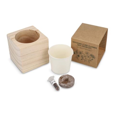 FSC-Holzpflanzgefäß-Set – Blumenmischung Natur | ohne Werbeanbringung | Nicht verfügbar | Nicht verfügbar