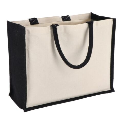 Jute-Baumwolle Tragetasche OEKO-TEX® 42,5 x 19 x 32cm 320g/m² Schwarz | 1-farbiger Siebdruck | Seite 1 | 350 mm x 210 mm