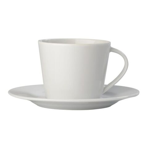 Tasse mit Untertasse Milano 160ml Weiss | 1-farbiger UV-Druck Flex | links vom Henkel | 40 mm x 55 mm | Nicht verfügbar