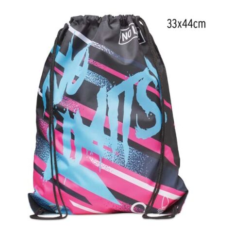 Polyester-Kordelzugbeutel mit PU-Ecken schwarz | 33 x 44 cm | ohne Werbeanbringung