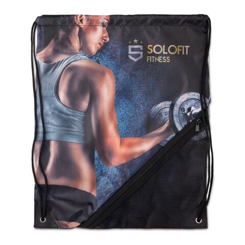 RPET-Kordelzugbeutel mit Reißverschluss und Netztasche Sublimation