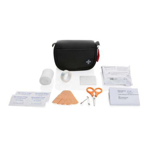 Kleines Erste-Hilfe-Set in RCS recycelter Nubuk-PU Tasche schwarz | ohne Werbeanbringung | Nicht verfügbar | Nicht verfügbar