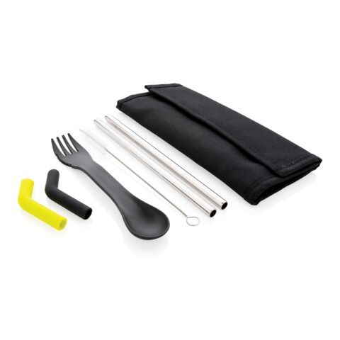 Tierra 2-teiliges Trinkhalm- und Besteckset schwarz | ohne Werbeanbringung | Nicht verfügbar | Nicht verfügbar