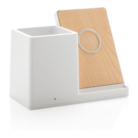 Ontario 10W Wireless Charger aus Bambus und RCS Kunststoff weiß | ohne Werbeanbringung | Nicht verfügbar | Nicht verfügbar