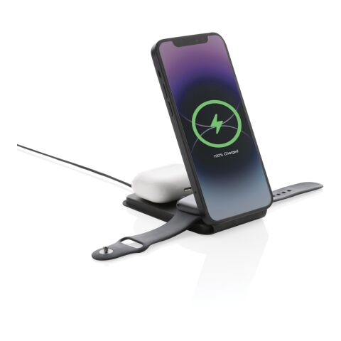 Swiss Peak 15W 3-in-1 magnetischer Wireles Charger aus rPU schwarz | ohne Werbeanbringung | Nicht verfügbar | Nicht verfügbar