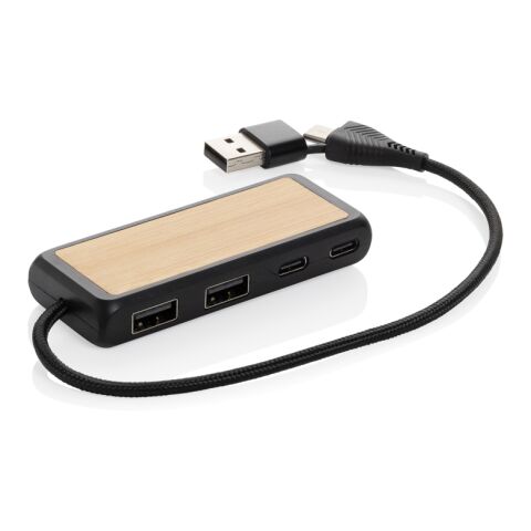 Link Dual Input USB Hub aus RCS rec. Kunststoff und Bambus schwarz | ohne Werbeanbringung | Nicht verfügbar | Nicht verfügbar