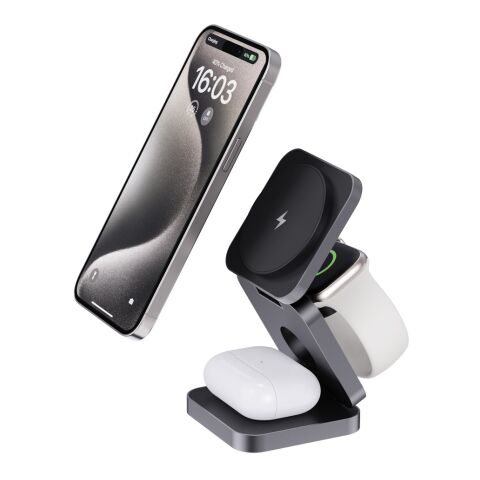 Terra faltbares 3-in-1 15W Charger aus RCS rec. Aluminium grau | ohne Werbeanbringung | Nicht verfügbar | Nicht verfügbar