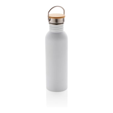 Moderne Stainless-Steel Flasche mit Bambusdeckel weiß | ohne Werbeanbringung | Nicht verfügbar | Nicht verfügbar