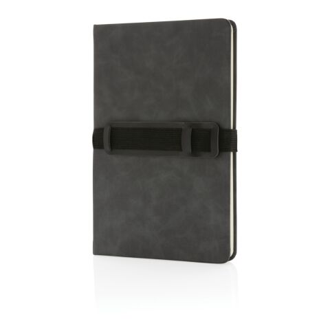 Deluxe Hardcover PU Notizbuch mit Handy- und Stiftehalter grau | ohne Werbeanbringung | Nicht verfügbar | Nicht verfügbar
