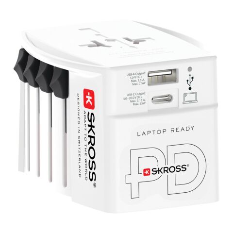 SKROSS World Travel Adapter MUV 65W PD mit USB-C-Kabel weiß | ohne Werbeanbringung | Nicht verfügbar | Nicht verfügbar