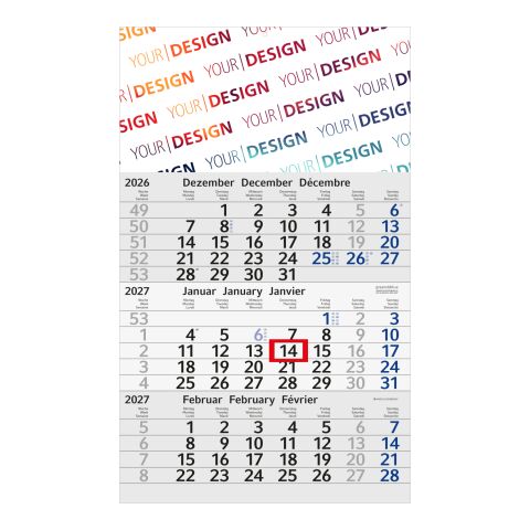 3-Monatskalender Einblatt Budget 3 RECYCLING Schrift modern Blau | 300 × 490 mm | ohne Werbeanbringung