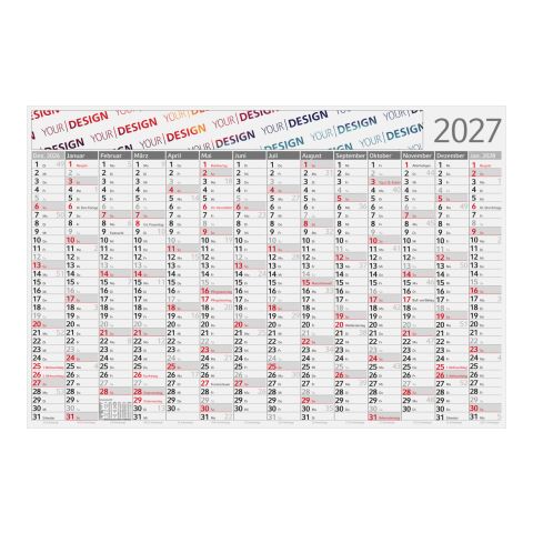 Wandplaner Pure Bambuspapier 980 × 660 mm Dez. Vorjahr – Jan. Folgejahr Weiß | 980 × 660 mm | 4C-Quality | Rot