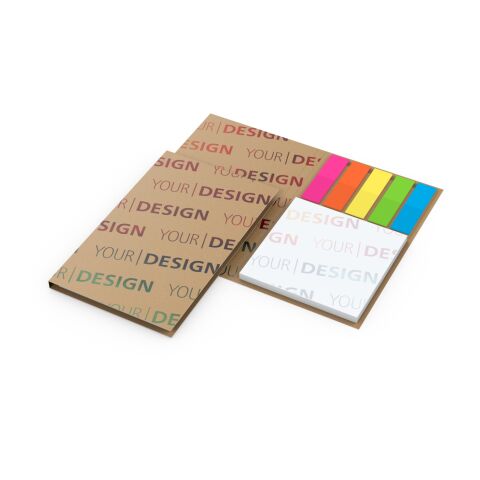 Haftnotiz-Set Berlin Zettel quadratisch Karton-Umschlag mit Buchöffnung 79 × 128 mm | ohne Werbeanbringung | ohne Werbeanbringung | ohne Werbeanbringung | transparente, farbige Folie | Naturkarton braun