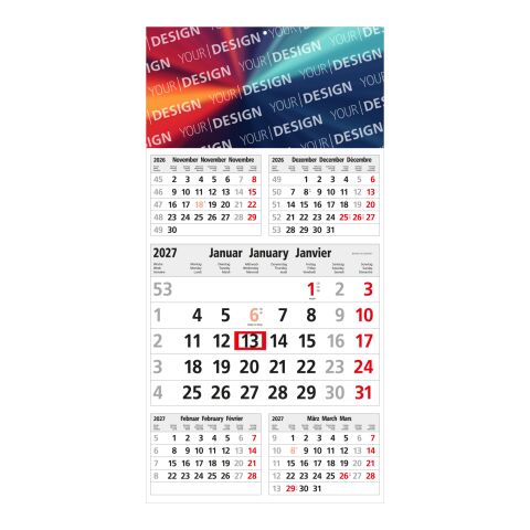 5-Monatskalender Einblatt Commerce 5 Post A EXPRESS postoptimiert Hellgrau | 300 × 600 mm | ohne Werbeanbringung