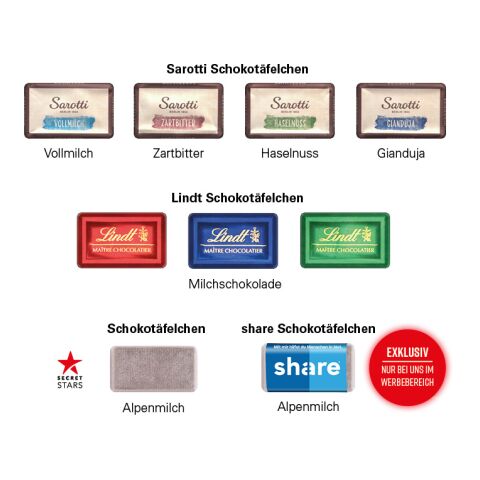 Tower Adventskalender, Graspapier ohne Werbeanbringung | Share Schokotäfelchen