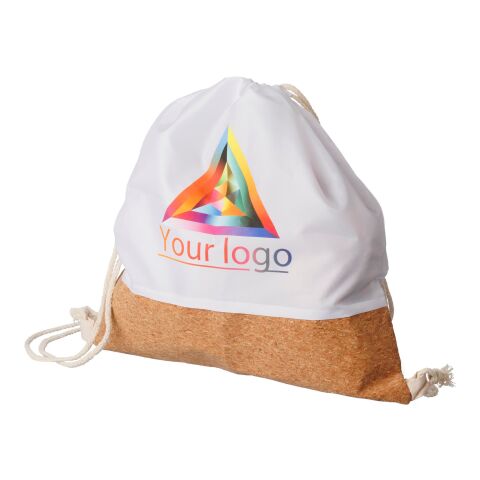 Rucksack aus RPET und Kork mit Kordelzug Weiß | ohne Werbeanbringung | Nicht verfügbar | Nicht verfügbar