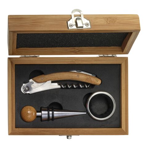 Weinset &#039;Pinot&#039; aus Bambus und Stahl Braun | ohne Werbeanbringung | Nicht verfügbar | Nicht verfügbar