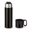 Isolierflasche mit Becher 500ml schwarz | 1-farbiger UV-Druck | gegenüber vom Henkel | 60 mm x 50 mm | Nicht verfügbar