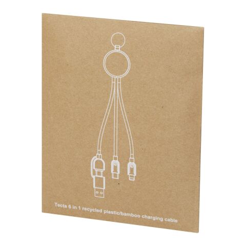 Tecta 6-in-1 Ladekabel mit Schlüsselring aus recyceltem Kunststoff und Bambus Standard | schwarz | ohne Werbeanbringung | Nicht verfügbar | Nicht verfügbar