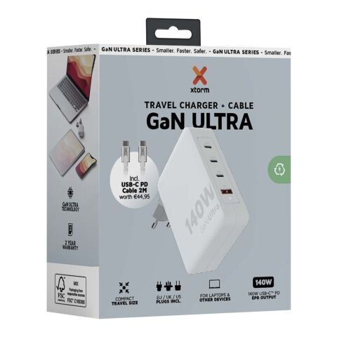 Xtorm XVC2140 GaN Ultra 140 W Reiseadapter mit 240 W USB-C PD-Kabel Standard | weiss | ohne Werbeanbringung | Nicht verfügbar | Nicht verfügbar