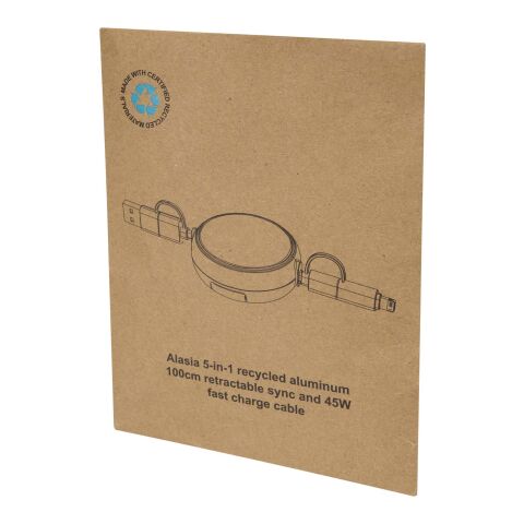 Alasia 100 cm 5-in-1 Kabel aus recyceltem Kunststoff und Aluminium, einziehbar, für Datenübertragung und mit 45W Schnellladung Standard | schwarz | ohne Werbeanbringung | Nicht verfügbar | Nicht verfügbar