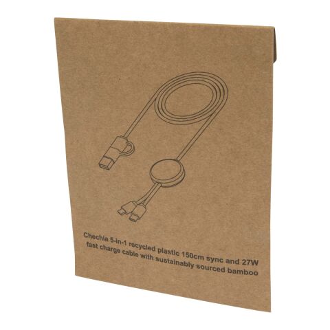 Chechia 150 cm 5-in-1 Kabel aus recyceltem Kunststoff für Datenübertragung und 27W Schnellladung mit Bambusdetails Standard | weiss | ohne Werbeanbringung | Nicht verfügbar | Nicht verfügbar