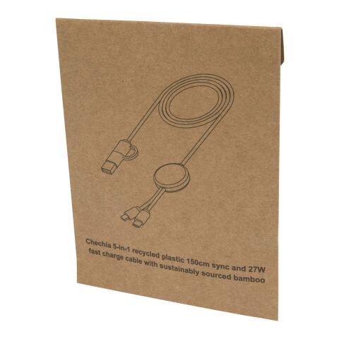 Chechia 150 cm 5-in-1 Kabel aus recyceltem Kunststoff für Datenübertragung und 27W Schnellladung mit Bambusdetails Standard | schwarz | ohne Werbeanbringung | Nicht verfügbar | Nicht verfügbar