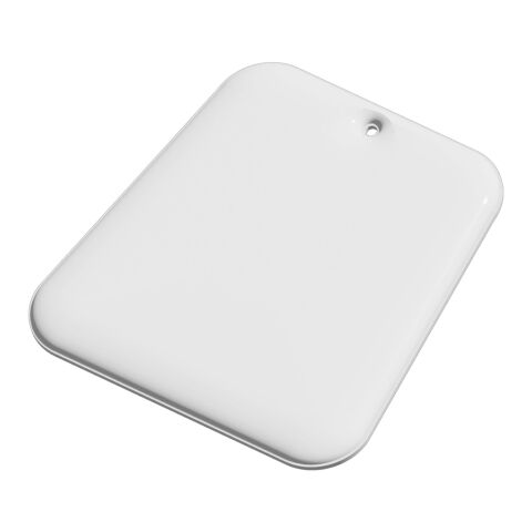 RFX™ Trapezförmiger reflektierender PVC-Aufhänger weiß | 1-farbiger Siebdruck | Rückseite | 64 mm x 64 mm