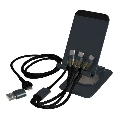 SCX.design O32 faltbare Telefonladestation mit 3-in-1 Ladekabel gun metal | ohne Werbeanbringung | Nicht verfügbar | Nicht verfügbar