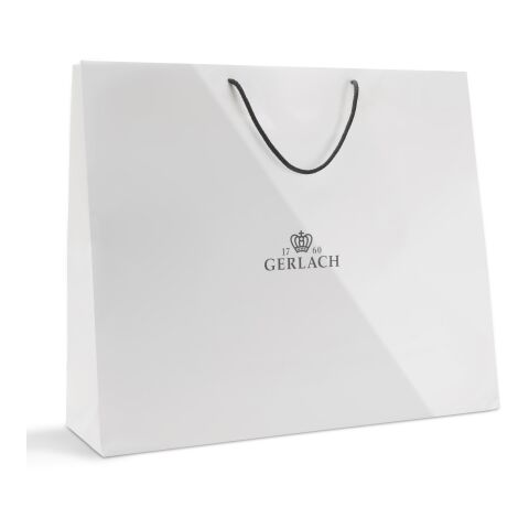 Papiertragetasche 60 x 50 cm mit farbigen Kordeln ohne Werbeanbringung | glänzend | 01 - weiß