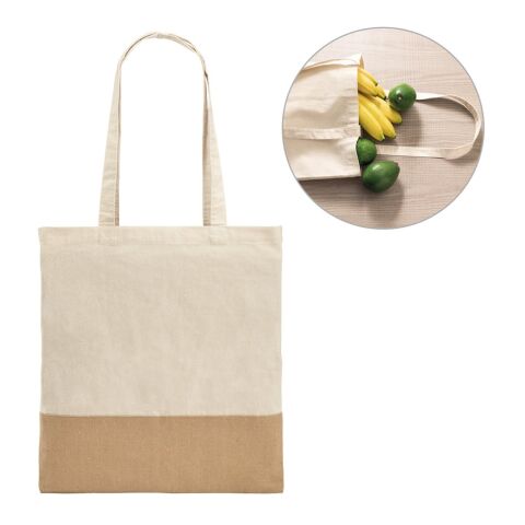 MERCAT. Tasche aus 100% Baumwolle (160 g/m²) mit Details aus Jute-Imitat Beige | ohne Werbeanbringung