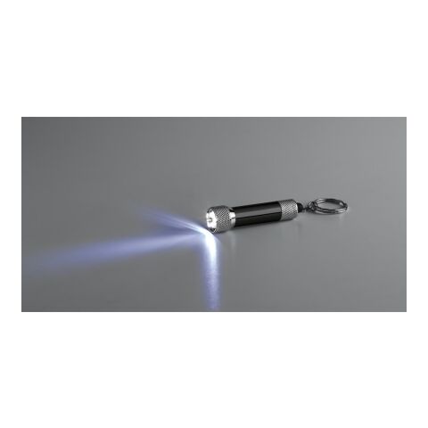 LERGAN. Schlüsselanhänger aus Aluminium mit LED Schwarz | ohne Werbeanbringung