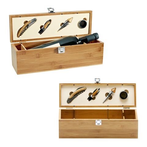 SYRAH. Weinkasten aus Bambus, Zink und Edelstahl Beige | ohne Werbeanbringung