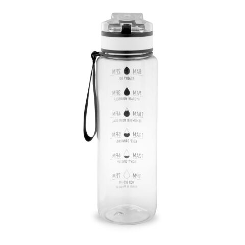 ERIKSSON. Flasche aus recyceltem PET (100 % rPET) mit motivierenden Sprüchen und Zeitmarkierungen, die zum Wassertrinken anregen Transparent