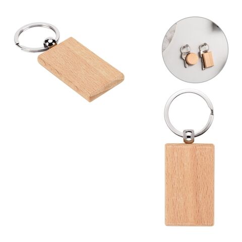 STEWIE. Rechteckiger Schlüsselanhänger aus Buchenholz Beige | ohne Werbeanbringung