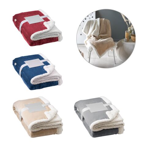 HEIDEN. Wendbare Fleecedecke (190 g/m²) mit Satinband und personalisierter Karte Grau | ohne Werbeanbringung