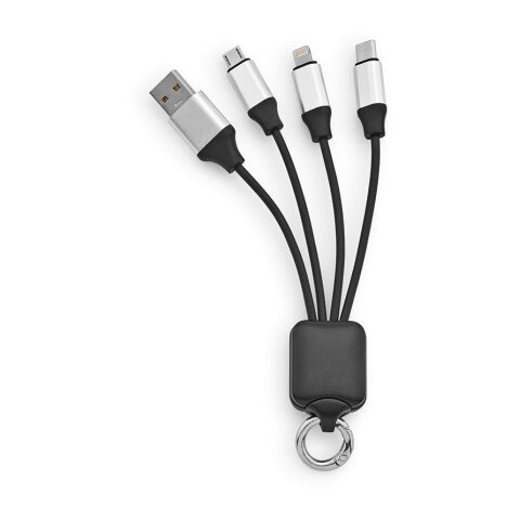 Sagan 4-in-1 Kabel aus rTPR. Mit hinterleuchtetem Logo und Aufhängeöse Schwarz | ohne Werbeanbringung | Nicht verfügbar | Nicht verfügbar | Nicht verfügbar