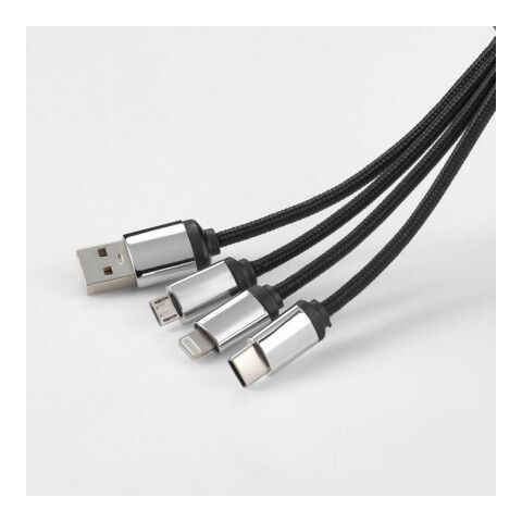 Boyle 4-in-1 Ladekabel recy. ABS, 10 W, Schlüsselring, beleuchtetem Logo Schwarz