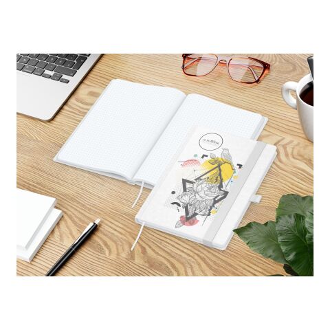 Notizbuch Match-Book Naturpapier-Hardcover individuell bedruckt Weiß | DIN A5 | ohne Werbeanbringung | Weiß | Hochweiß/Punktraster