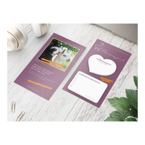 Haftnotiz-Karte Note-Card Form 2 Haftnotizblöcke formgestanzt Trägerkarte 110 × 200 mm | ohne Werbeanbringung | ohne Werbeanbringung | ohne Werbeanbringung | Herz – Rechteck (Rundungen)