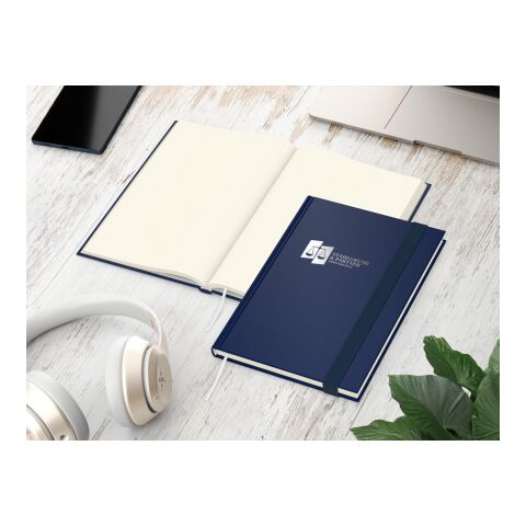 Notizbuch Visco-Book Buchleinen-Hardcover farbig A5 Dunkelblau | DIN A5 | ohne Werbeanbringung | Silberprägung inkl. | Cremefarben/Punktraster